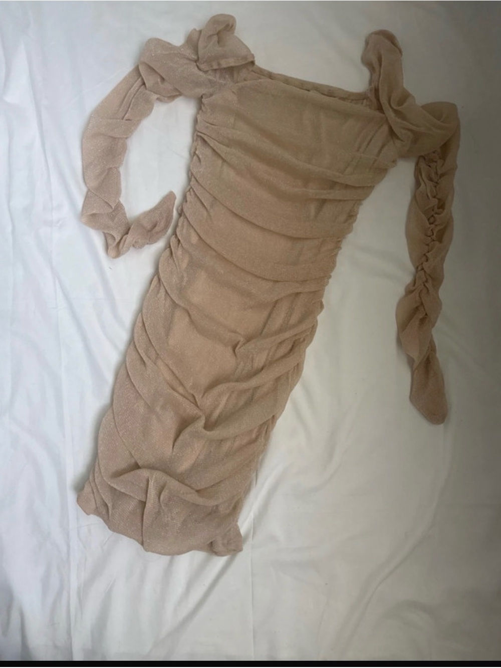 SHEIN Nude Ruched Midi Dress